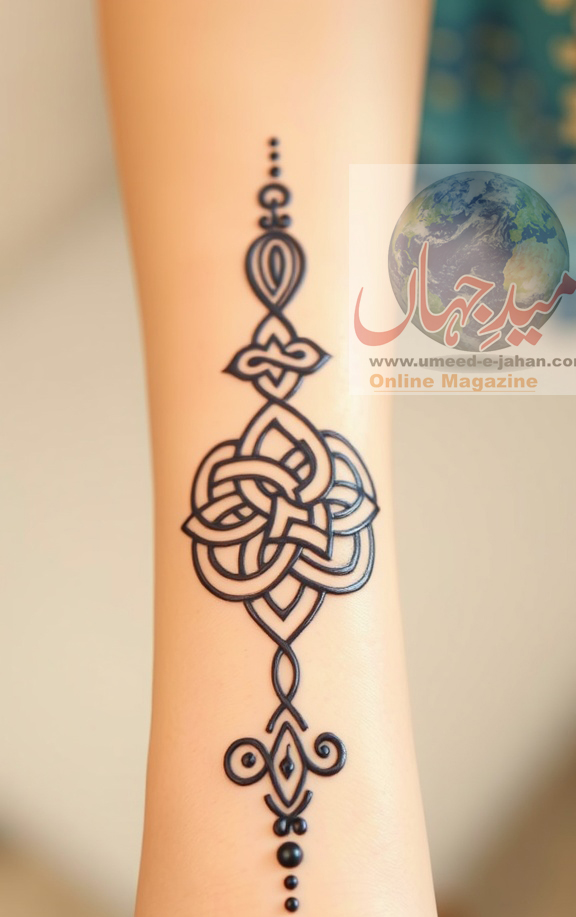 Celtic knot mehndi design on a forearm